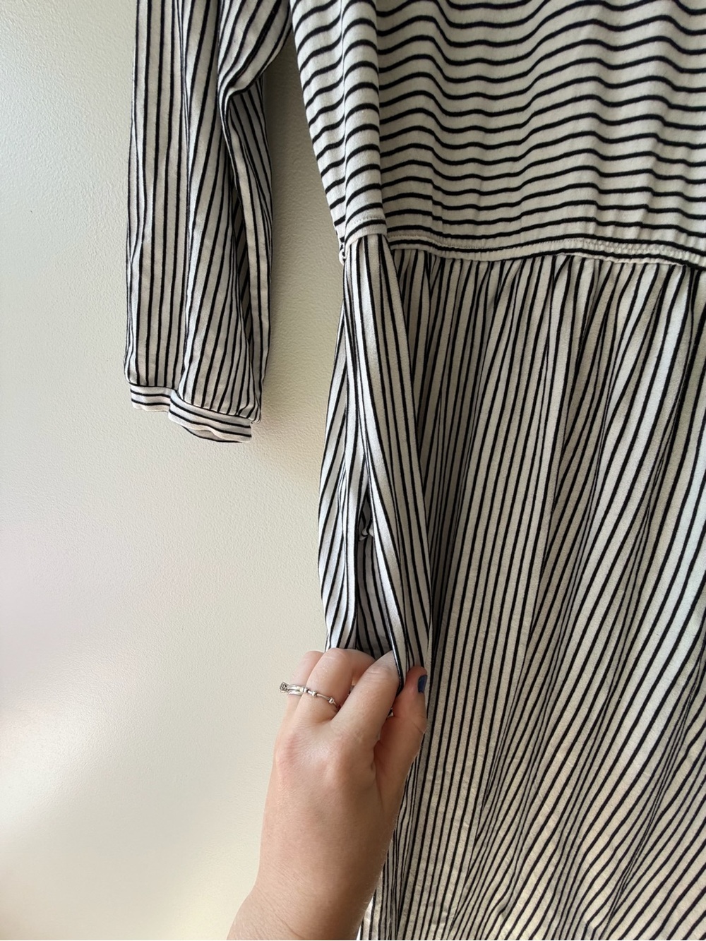 Striped Black & White Midi Dress with Pocket - Picture 5 of 7